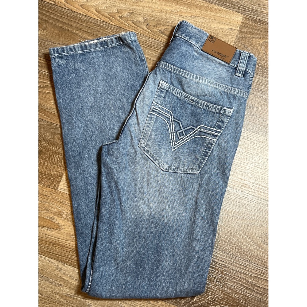 Flypaper‎ Straight Leg Jeans Blue Medium Wash Embroidered Back Pocket Streetwear